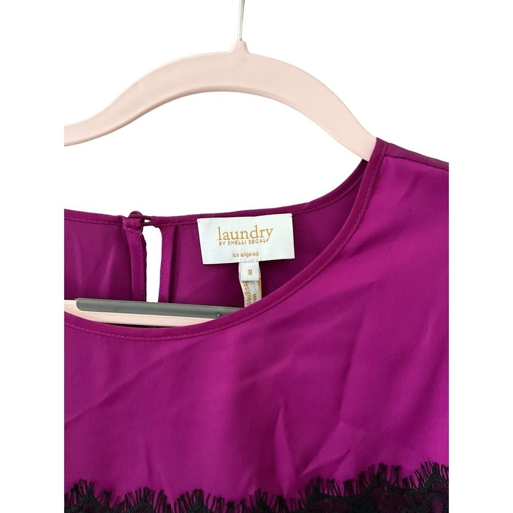 Laundry by Shelli Segal Blouse Top Women SZ 8 Purple Lace Round Neck Long Sleeve - Picture 5 of 7